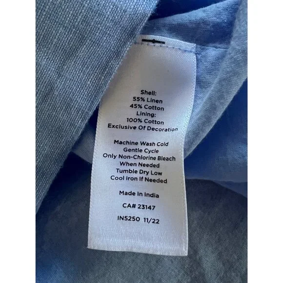 Talbots Embroidered Butterfly Blue Linen Blend Knee Length Dress 12 Sun Dress - Picture 7 of 10